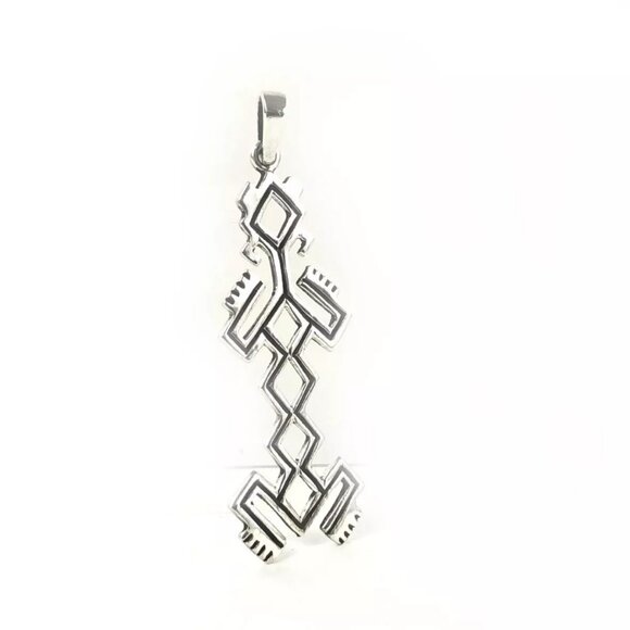 Aztec Ancient Mexican God Symbol Sterling Silver 925 Hand Crafted 2 1/8" Pendant - Picture 2 of 4